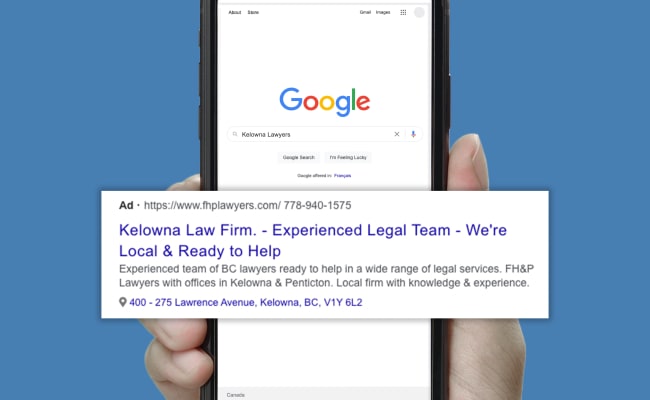 Google search ad for FH&P Lawyers.